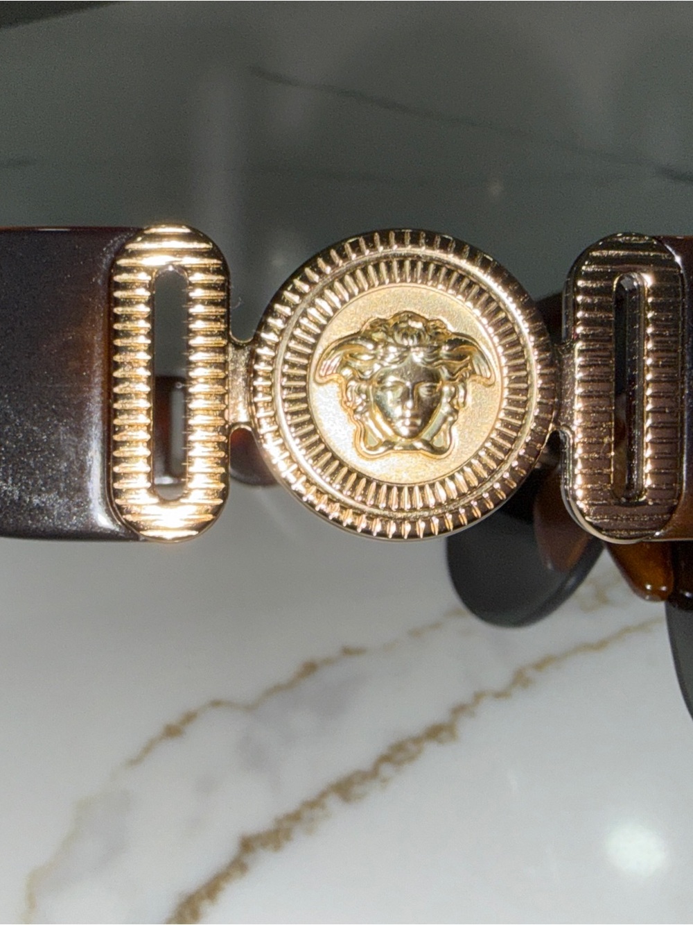 Versace Tortoiseshell Sunglasses with Gold Medallion Accent - Picture 3 of 4